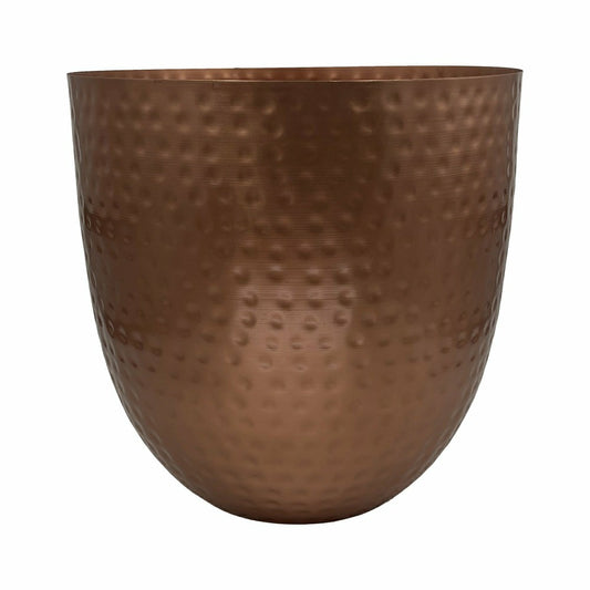 Fireplace Log Bucket, Round Hammered Design, Copper Finish