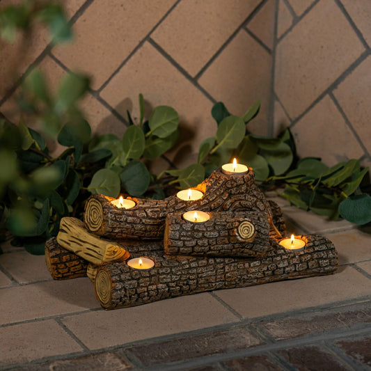 Resin Oak Logs Hearth Candle Holder