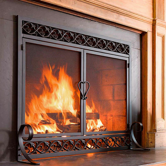 Large Cast Iron Scrollwork Fire Screen w/Doors