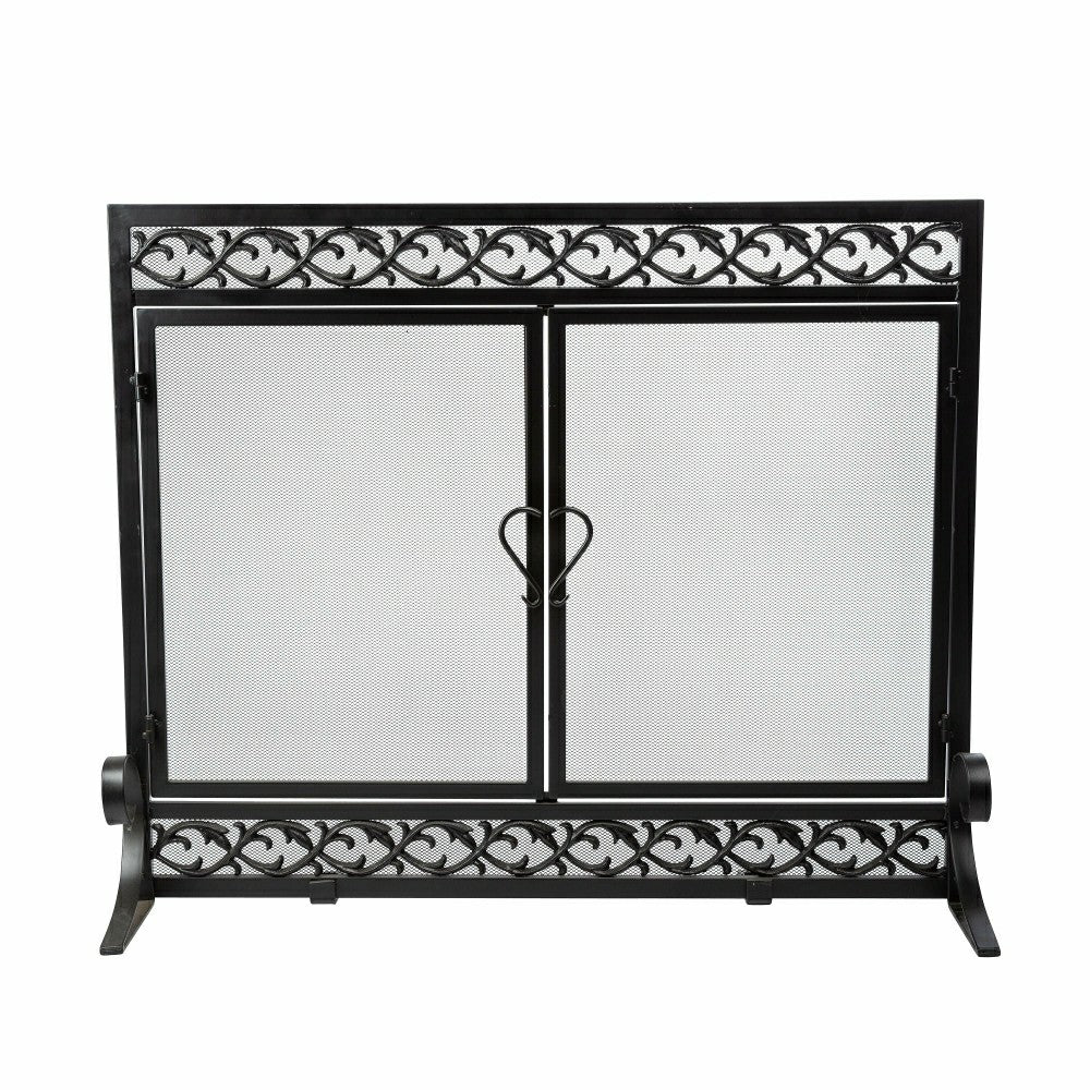 Large Cast Iron Scrollwork Fire Screen w/Doors