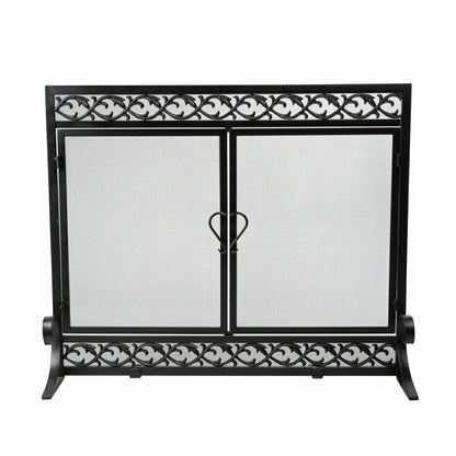 Large Cast Iron Scrollwork Fire Screen w/Doors