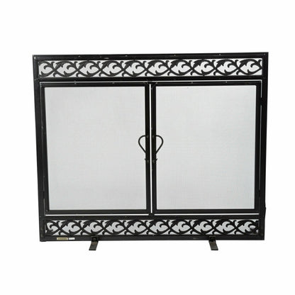 Large Cast Iron Scrollwork Fire Screen w/Doors
