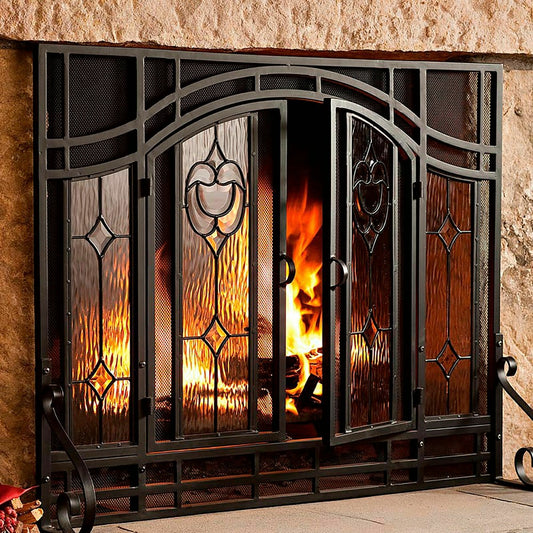 Floral Glass Panel Screen