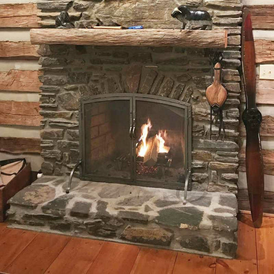 Old World Forged Iron Arched Door Fireplace Screen