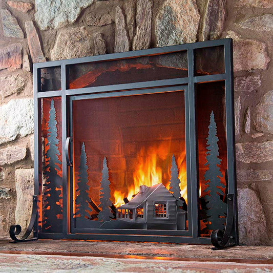 Small Mountain Cabin Fire Screen With Door