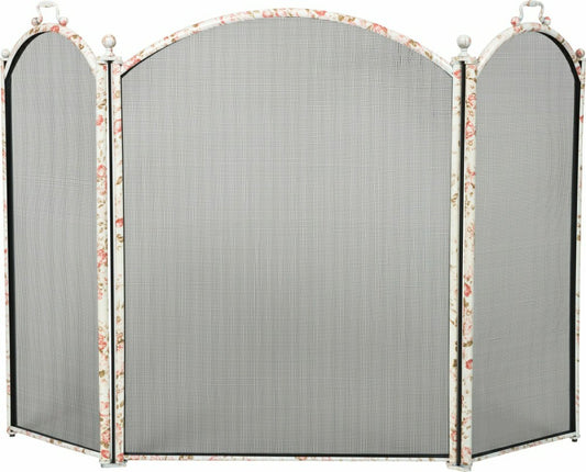 3 Fold Arched Fireplace Screen, Floral Design