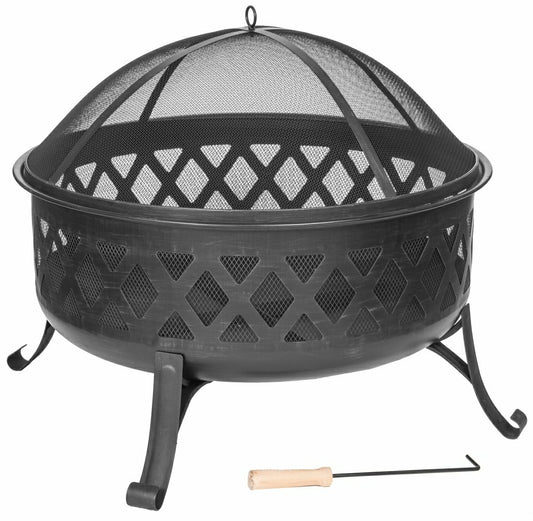 Wood Burning Fire Pit, Diamond Design, Black Finish