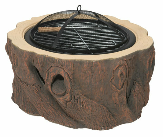Wood Burning Fire Pit, Stump Design, Brown Finish