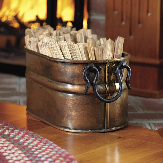 Small Metal Firewood Bucket w/Copper Finish
