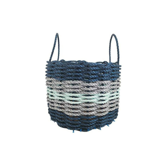 Five Stripe Rope Storage Basket Navy Blue, Light Gray, Seafoam