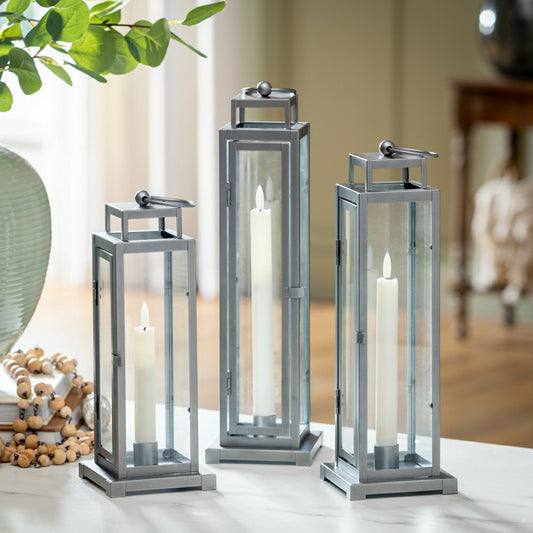 Tower Lantern LED Tapered Set of 3 with Gray Finish