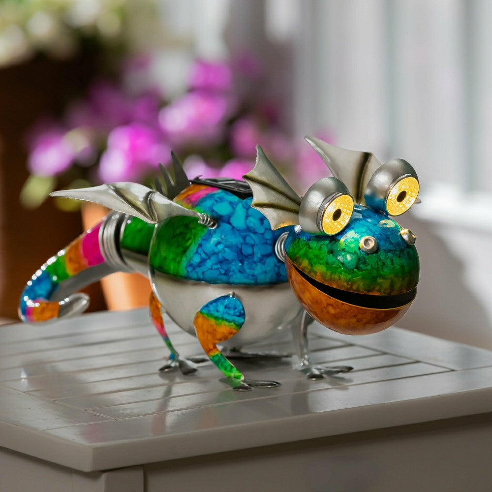 Solar Metal Gradient Chameleon Garden Statue