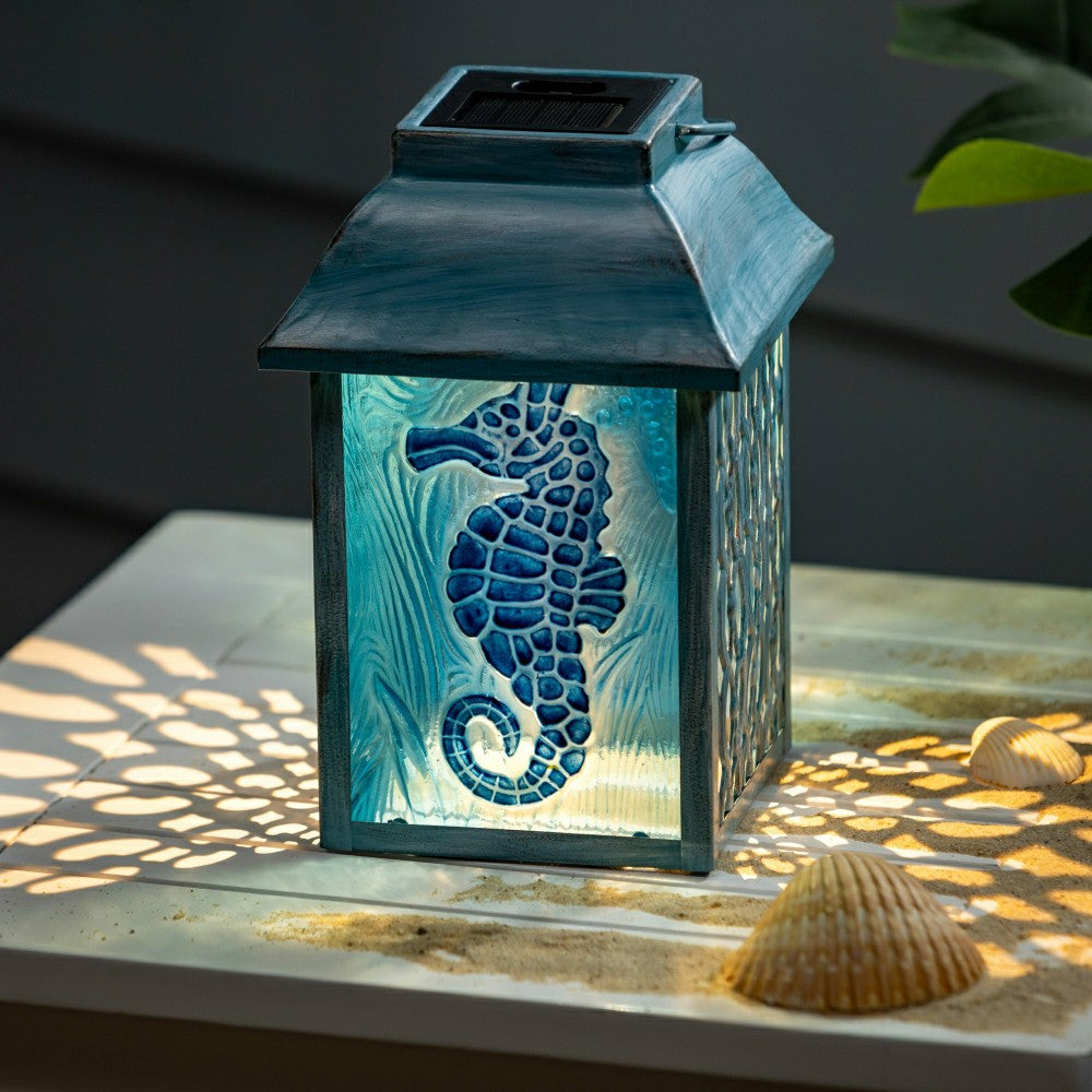 Seaside Retreat Outdoor Lamp & Lighting Glass Seahorse Solar Lantern