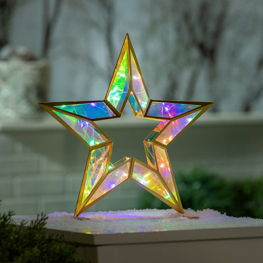14" LED Iridescent Star Holiday Lit Statuary