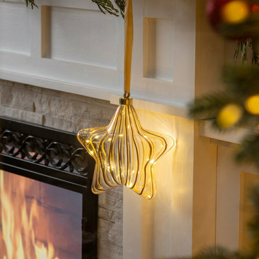 Micro LED Silver Star Indoor Outdoor Decorative Hanging Light, Warm Wh