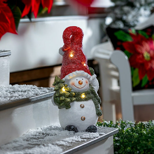 Glittering Snowman LED Resin Garden Statue, 18"H