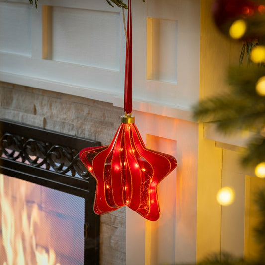 Micro LED Red Star Indoor Outdoor Decorative Hanging Light, Warm White