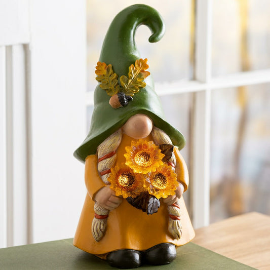 12.5" Harvest Girl Lighted Gnome Statuary