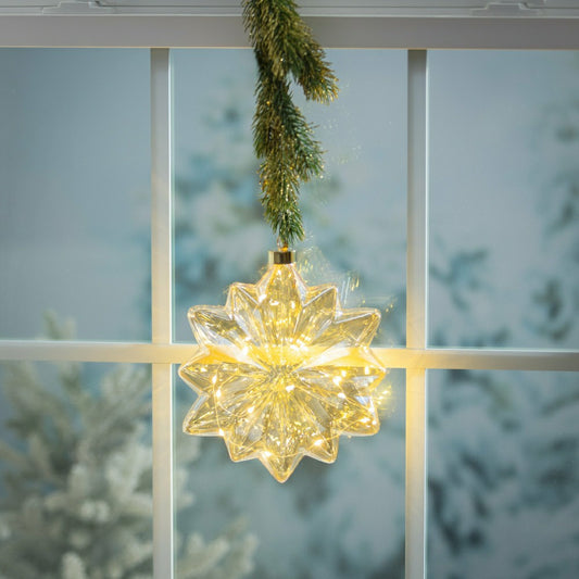 Micro LED Floral Glass Ball Indoor Outdoor Decorative Hanging Light, C