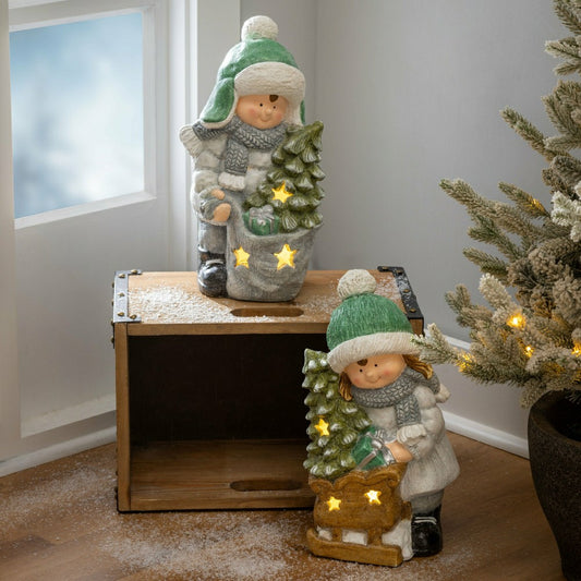 LED Holiday Children Garden Statues, Set of 2