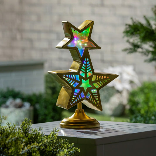 Stacked Star LED Color Changing Garden Statue, 14" H