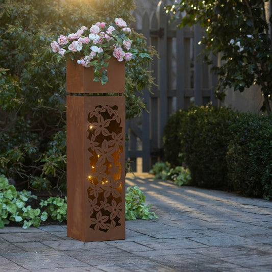 Tall Metal Planter With LED Lights, Floral