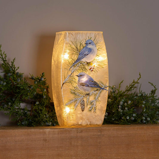 Winter Bluebirds Frosted Glass Accent Light