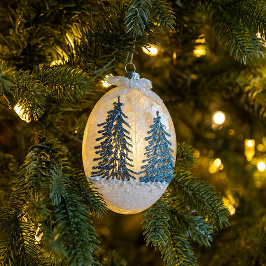 Winter blues Florest Oval Lighted Ornament