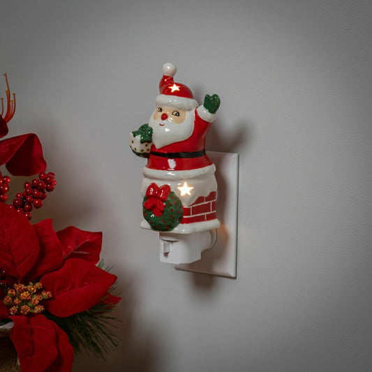 Ceramic Santa in Chimney with Star Cut-out Nightlight