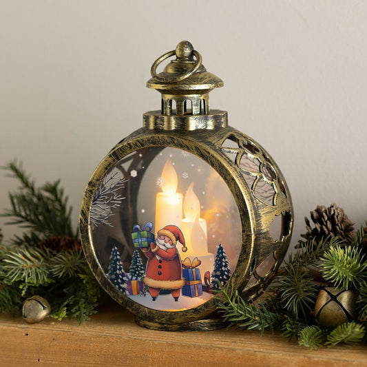 Santa Claus Christmas Scene Lantern with LED Candles