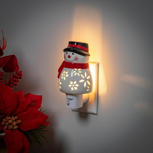 Heartfelt Cheer Nightlight Ceramic Snowman with Snowflake Cut-Outs