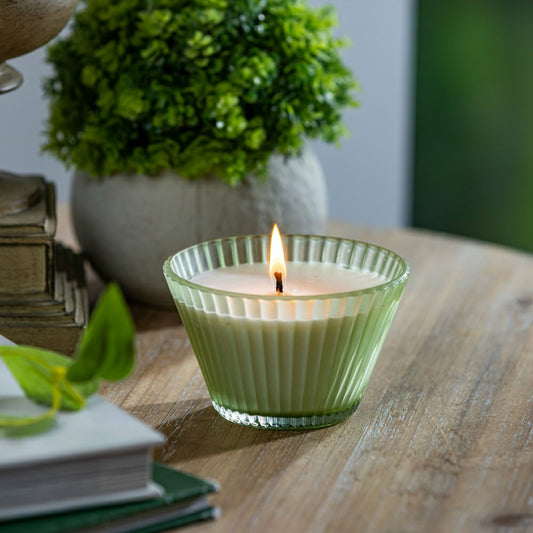 Ribbed Cupcake Glass Candle, Smoke Green
