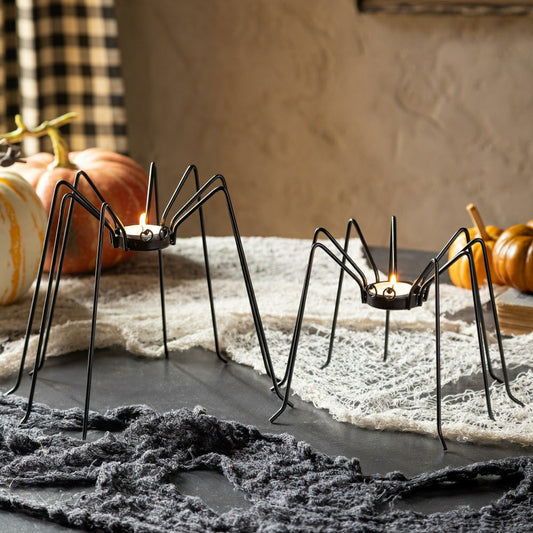 Haunted House Spider Metal Candle Holder Set