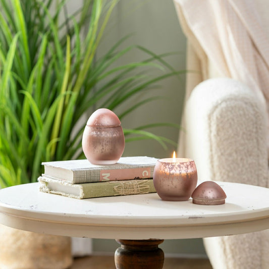 Egg Shape Mercury Glass Candle, Rose Smoke