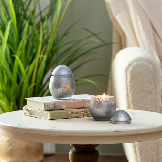 Egg Shape Mercury Glass Candle, Ancient Water
