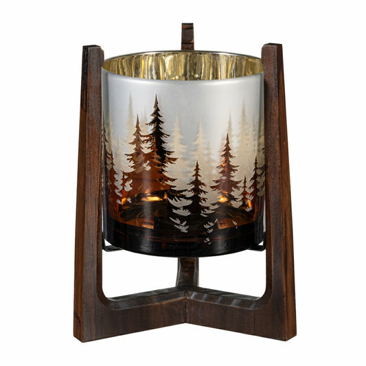 15" Wood Hurricane Candle Holder