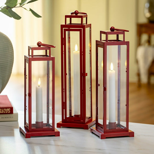 Tower Lantern LED Tapered Set of 3 with Red Finish