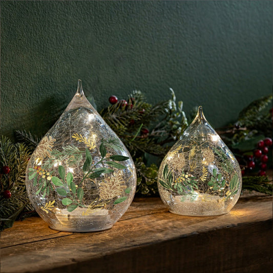 Shades of Emerald LED Table Décor Glass Teardrop, Set of 2