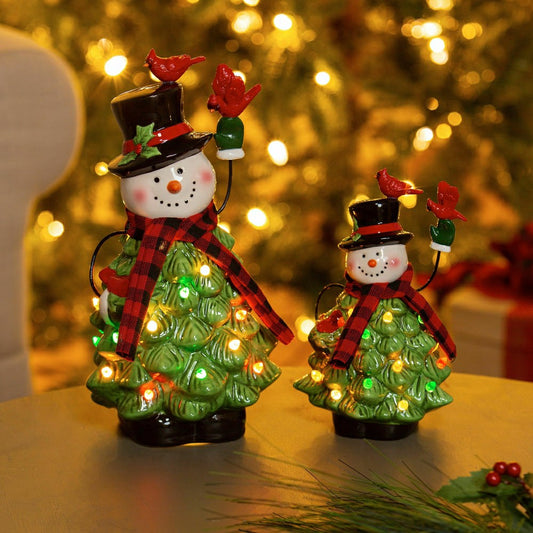 Lighted Christmas Tree Snowmen, Set of 2
