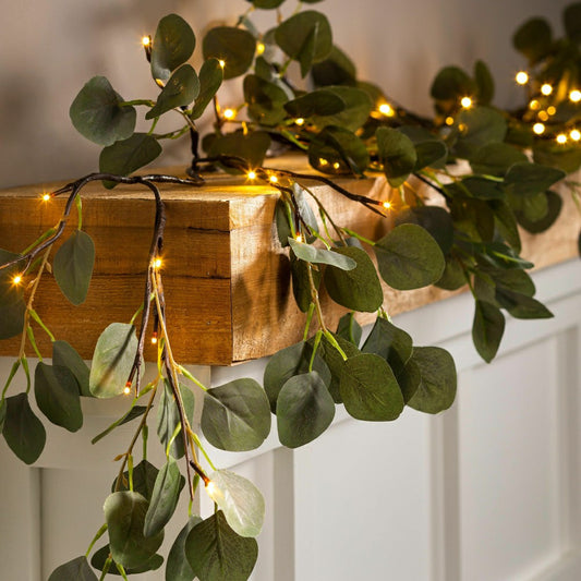 Indoor/Outdoor Battery-Operated Lighted Eucalyptus Garland