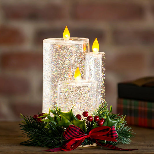8" LED Spinning Water Candle with Artificial and Bow