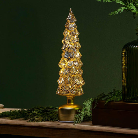 Shades of Emerald LED Table Decor Tree Shaped Rotating Metallic Glass,