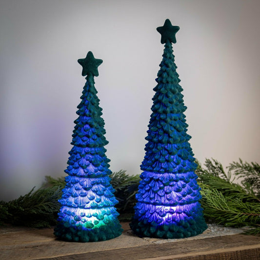 Joyful Traditions LED Table Decor Flocked Tree with Star, Set of 2