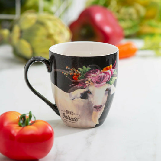 Petal & Plow Coffee Cup Ceramic Cup O' Java, Floral Goat, 17oz, Gift B