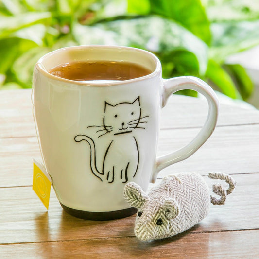 Pet Central Drinkware Gift Set Ceramic Cup and Mouse Toy, Pet Cat, 16o