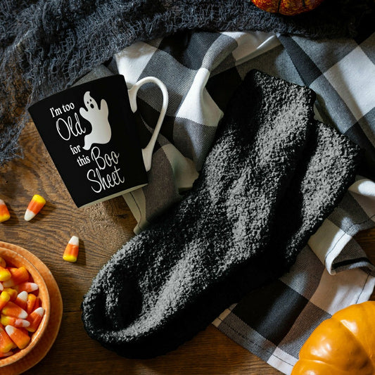 I'm Too Old For This Boo Sheet Ceramic Flare Cup and Black Socks Gift