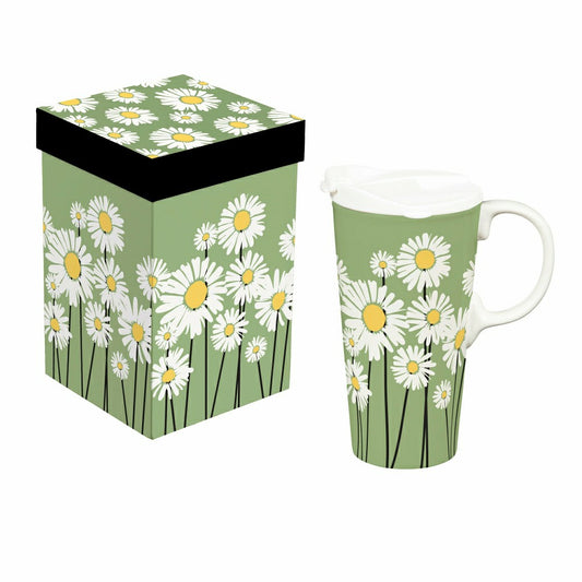 Cottage Garden Ceramic Perfect Cup, Daisies, 17oz, Gift Box