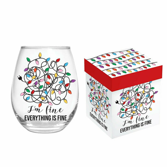 Twas The Night Wine Glass Stemless Glass, It's Fine, 17oz, Gift Box
