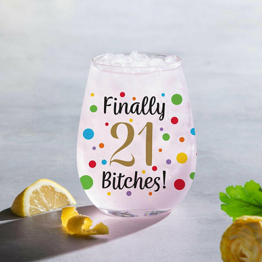 Finally 21 Bitches Stemless Glass, 17oz, Gift Box