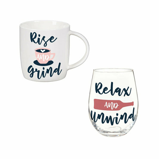 Just for Laughs Drinkware Gift Set Ceramic Cup and Wine Glass,"Relax a